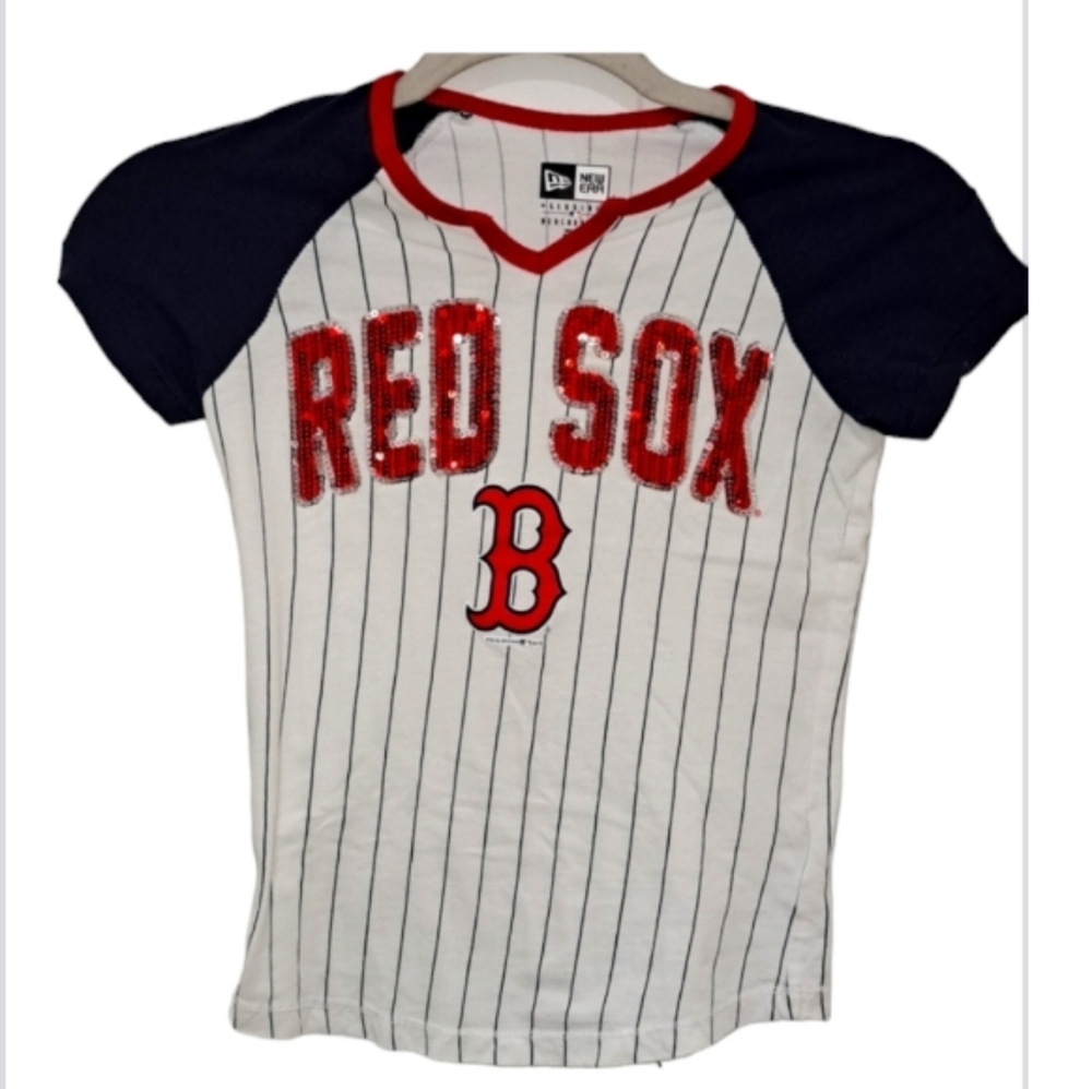 Boston Red Sox Shirt Girls 7/8 Red Bling Sequins Baseball